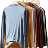 Хлопковый приятный телу белый осенний лонгслив, высокий воротник