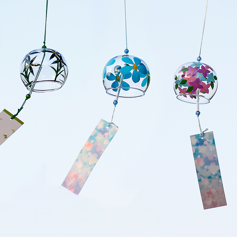 Japanese Cherry Blossom Wind Chimes Handmade Glass Japanese-Style Gift Pendant Cute Small Hanging Ornament Fresh Piece Bedroom Hanging Decoration