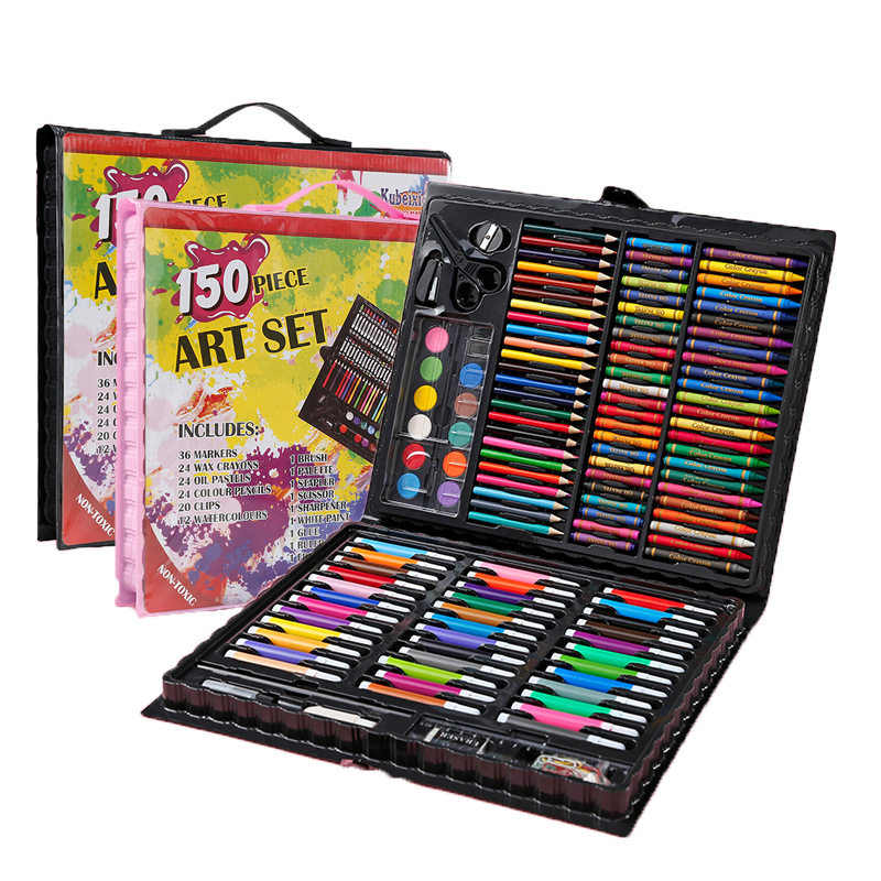 150 Pieces Sets Stationery Suit Water Color Pen Suit Painting Suit Wax Pen Color Pencil Children Drawing Tools