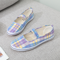 New work shoes autumn nurse shoes shallow mouth womens shoes canvas shoes mother shoes adult dance shoes Plaid