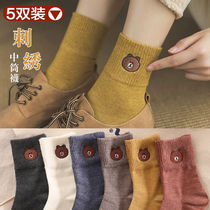  Socks womens autumn and winter tube socks trend Korean college style Japanese stockings womens cute solid color cotton socks womens socks