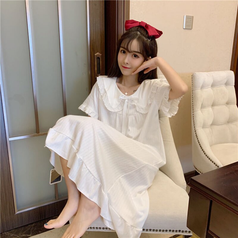 Lovely Day Ensemble Sleeping Dress Lady Sweetness Princess Wind Doll Collar Sleeping Skirt Woman Summer 2021 New Foreign Dress Home Clothes