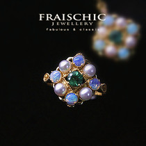 Fraischic Ice Night Lan 18K gold natural emerald Opal pearl ring split ring female