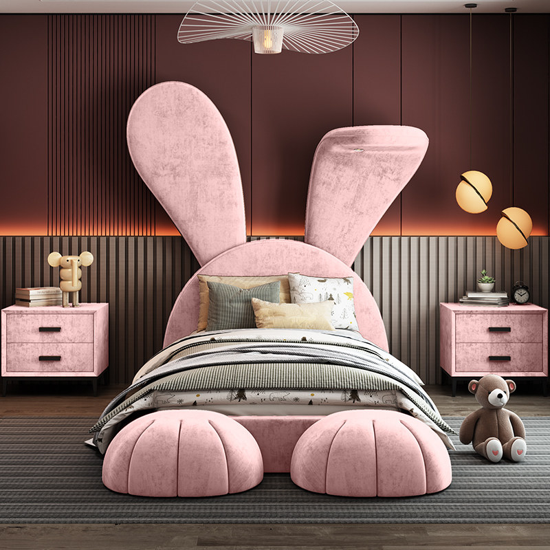 Master Bedroom Technology Bunk Bed Modern Minimalist Family Inborn Princess Rabbit Bed Solid Wood Children Girl Double Cloth Art Bed