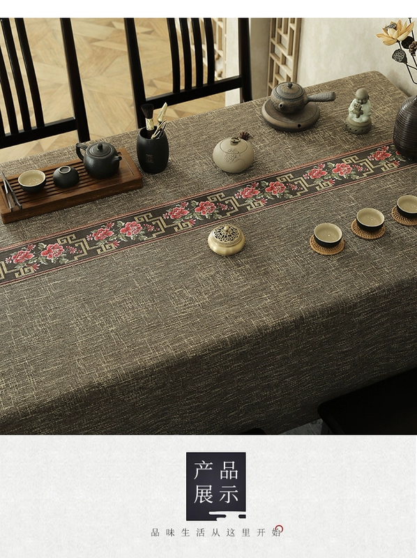 Khăn trải bàn bằng vải cotton và vải lanh phong cách Trung Hoa mới đơn giản cao cấp sang trọng ánh sáng sang trọng khăn trải bàn hình chữ nhật bàn cà phê khăn trải bàn lễ trà lưỡi cưa xích makita lưỡi cưa xích mini