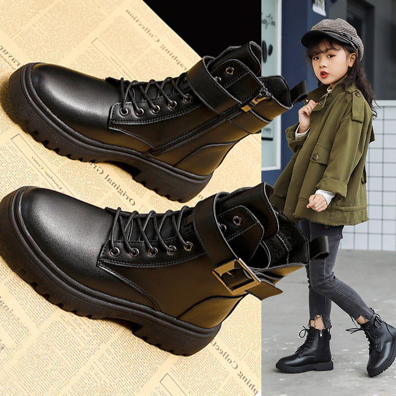 next alice Children's shoes Girls Martin boots autumn and winter new children's leather boots British wind plus velvet boots tide