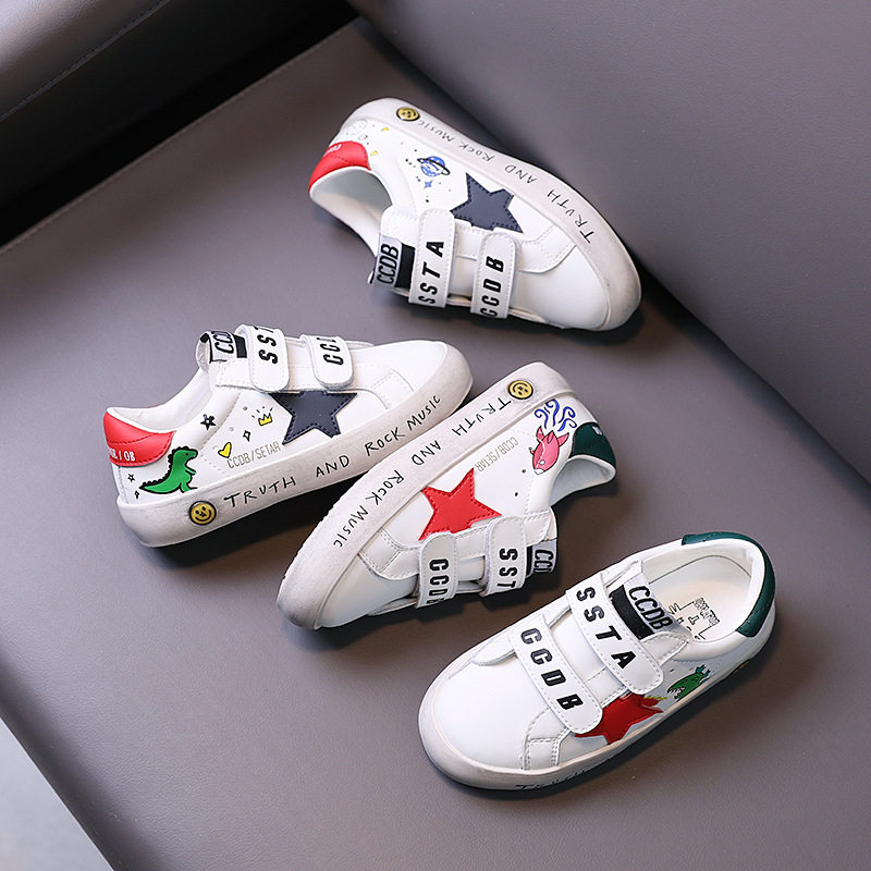 next alice girl little white shoes 2021 spring new children stars genuine leather sneakers boys casual board shoes