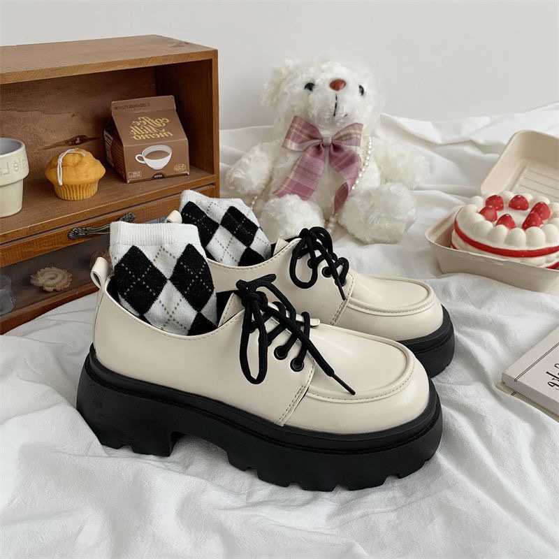 White Lace-Up Leather Shoes for Women, British Style, 2025 Spring and Autumn New Thick-Soled Platform Height-Increasing Japanese Jk Single Shoes White Lace-Up Leather Shoes for Women, British Style, 2025 Spring and Autumn New Thick-Soled Platform Height-Increasing Japanese Jk Single Shoes