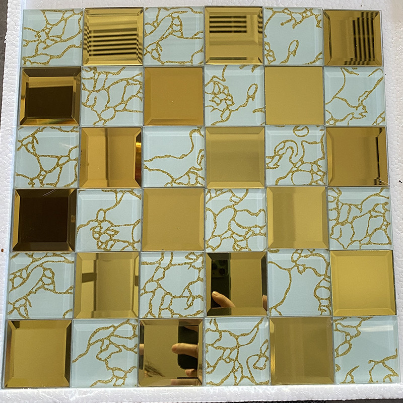 50 Seamless Dense Parquet Crystal Glass Mosaic Background Wall Tile Jigsaw Mirror Glass Mosaic Self-Glued Waist Line