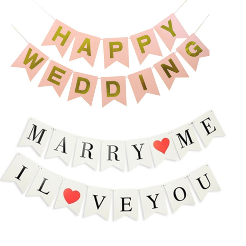 Bronzing wedding Happy HAPYWEDDING letters fishtail Flag Banner Wedding House Decorated Balloon Banner Happy 
