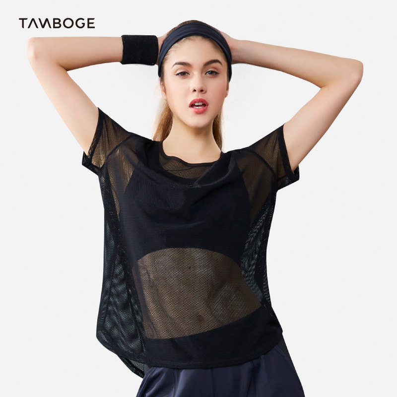 Sports hood Shirt woman Summer loose speed dry clothes slim fit Hollowed-out Gym Short Sleeve T-Shirt Tennis blouse Fitness Suit Women