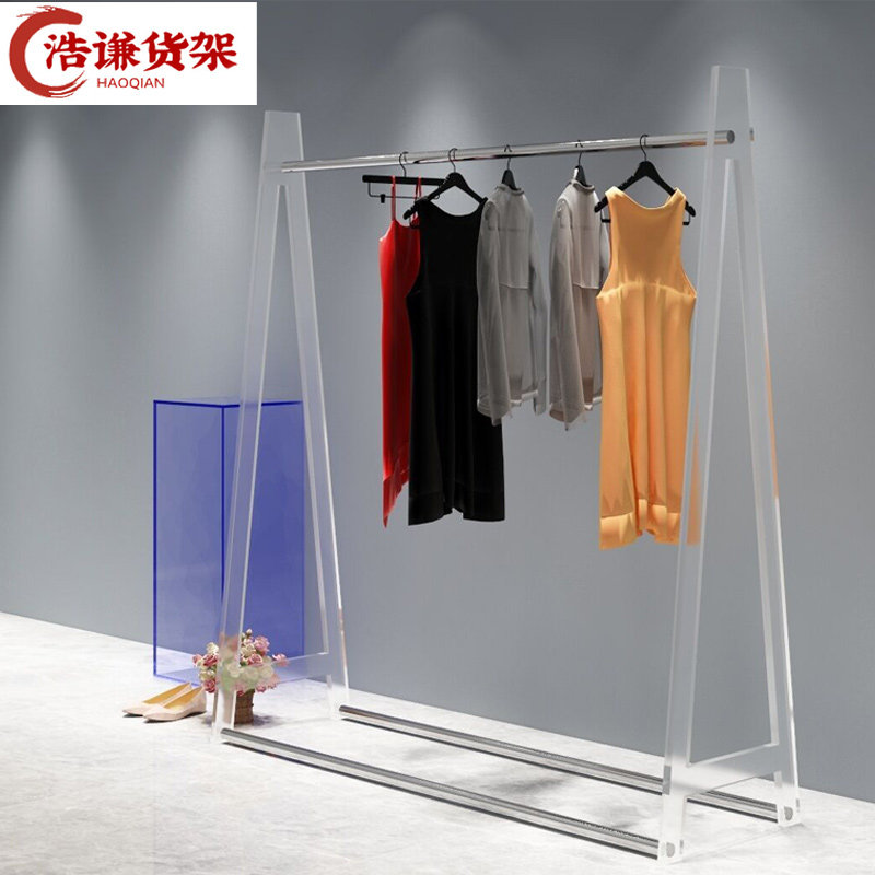 Clothing Store Show Rack Ground Style Display Rack Tennis Red Women's Clothing Store Shelves Acrylic Stainless Steel Upper Wall Hung Hanger