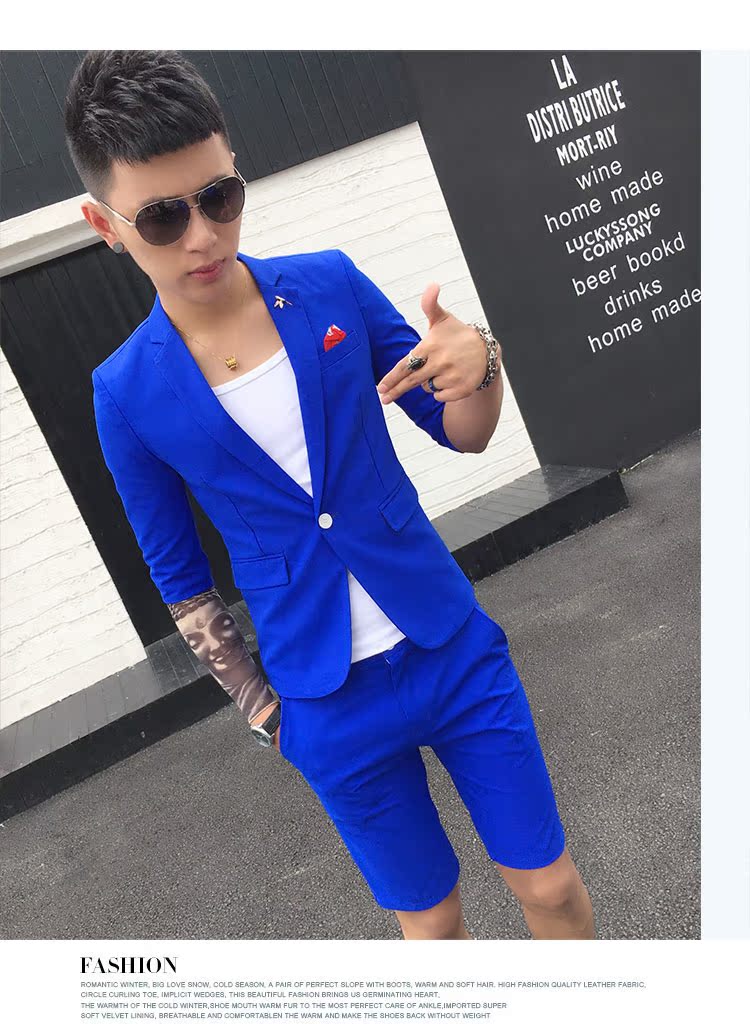 Bộ đồ vest nam mùa hè phiên bản Hàn Quốc của xu hướng tự tu luyện tay áo bảy điểm phù hợp với giới trẻ nước Anh quần chín điểm quần đũi nam