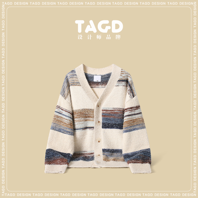Artistic Depiction Tagd Designer Brand Retro Lazy Style Couple Oil Painting Jacquard Cardigan Sweater for Men and Women