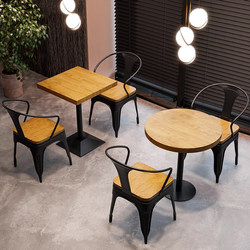 Iron Solid Wood Dining Table and Chairs Commercial Combination Industrial Style Bar Bistro Restaurant Barbecue Hot Pot Restaurant Rectangular Table