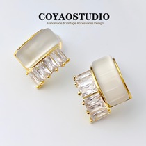 C position light extravagant superior sense double ear clip without earhole irregular and delicate retro cat eye stone crown ear decoration