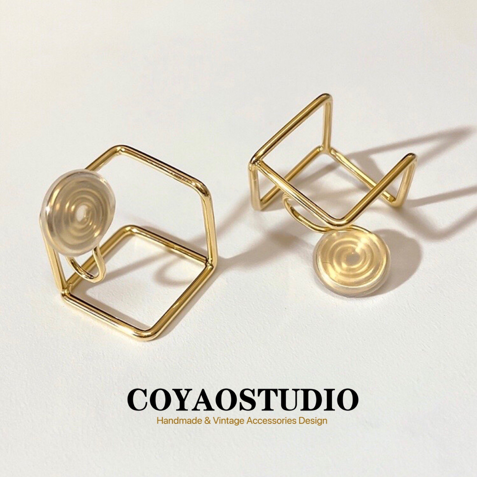 Hollow geometric diamond-shaped gold-plated mosquito coil ear clip Europe and the United States high-end niche design personality women's pierced earrings - Taobao