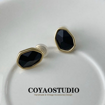 Black Geometric Irregular Mosquito Incense Tray Ear Clip Harbor Wind Minima Temperament Vintage High Level Sensation Students No Earle Ear Accessories