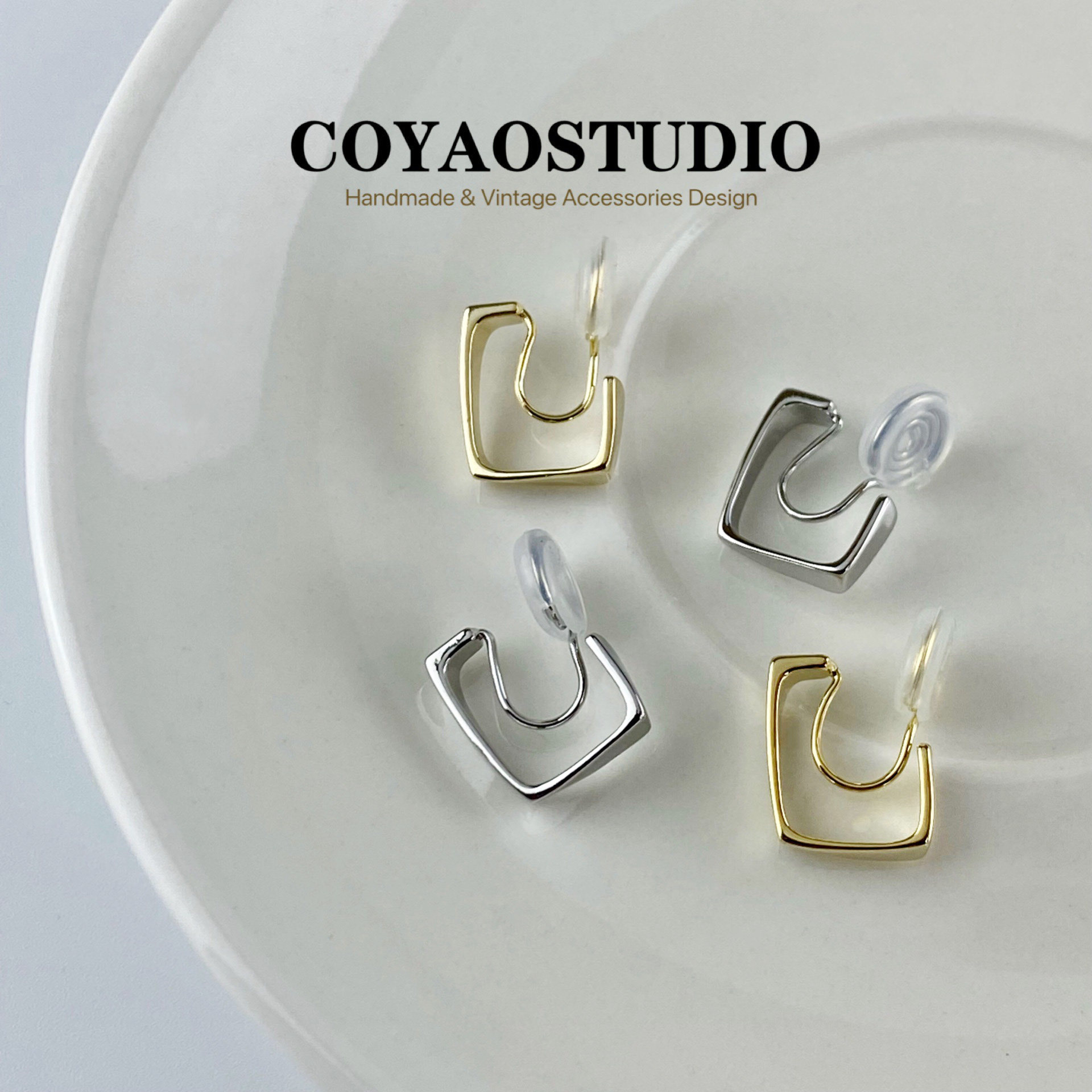 Metal wind design sense geometric square mosquito coil ear clip women without ear holes fashion simple temperament niche earrings