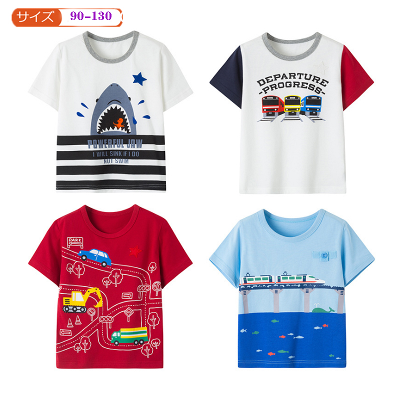 New Japanese cotton-only boy short sleeved half-sleeved T-shirt tops wearing cartoon