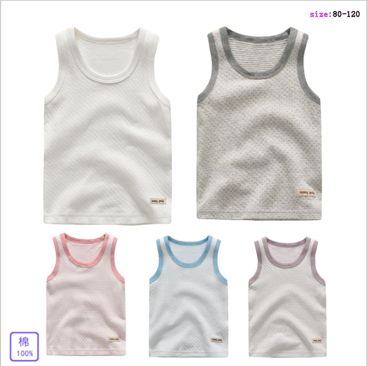 Children's vest dyed-woven combed cotton baby spring/summer base dot soft wide-shouldered hurdle sleeveless knit
