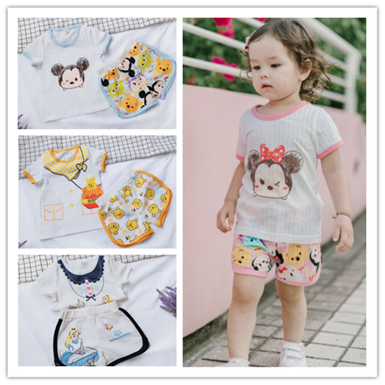 Spring Summer Style Children Suit Short Sleeves Shorts Semi Pants Half Sleeves Suit Pure Cotton T-shirt Boy Girl Baby Pants