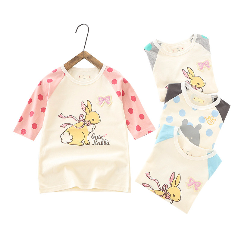 Broken code special treatment children's cotton three-quarter sleeve T-shirt boys and girls raglan sleeves pullover top thin section