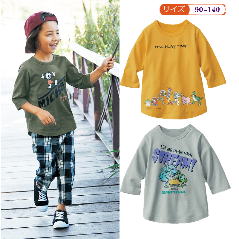 Japanese Qianqu Spring and Autumn Boys Baby Cotton Three-quarter Sleeves Casual Tops Children's Wear T-Shirts Cartoon Bottom Shirts