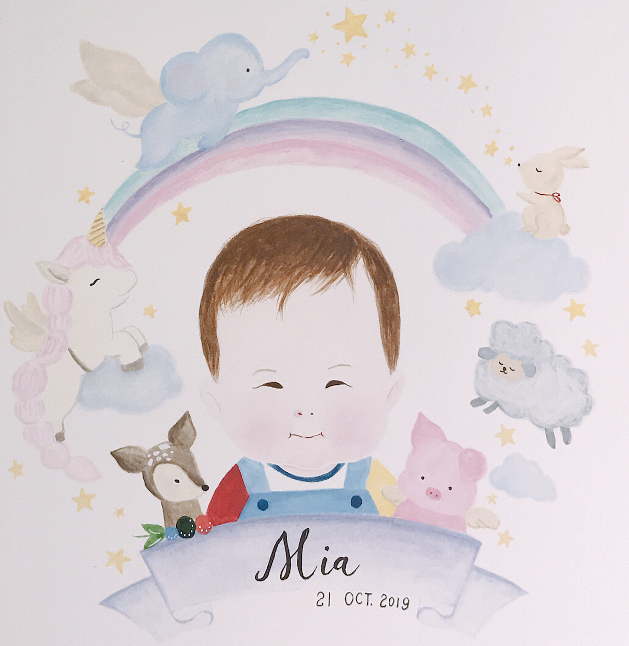 (Deposit)Small bag small image Baby fetal hair painting Non-fetal brush watercolor image customization