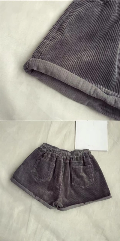 Phiên bản hàn quốc mùa thu đông của phụ nữ buông xõa màu hoang dã thun thun nhung quần short eo cao cạp cao quần ngoài ống quần thủy triều