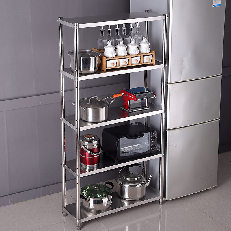 Stainless Steel Storage Rack Kitchen Three-Tier 4 Microwave Oven Multifunctional Shelf 5 Floor-Standing Corner Narrow Gap 25cm Storage
