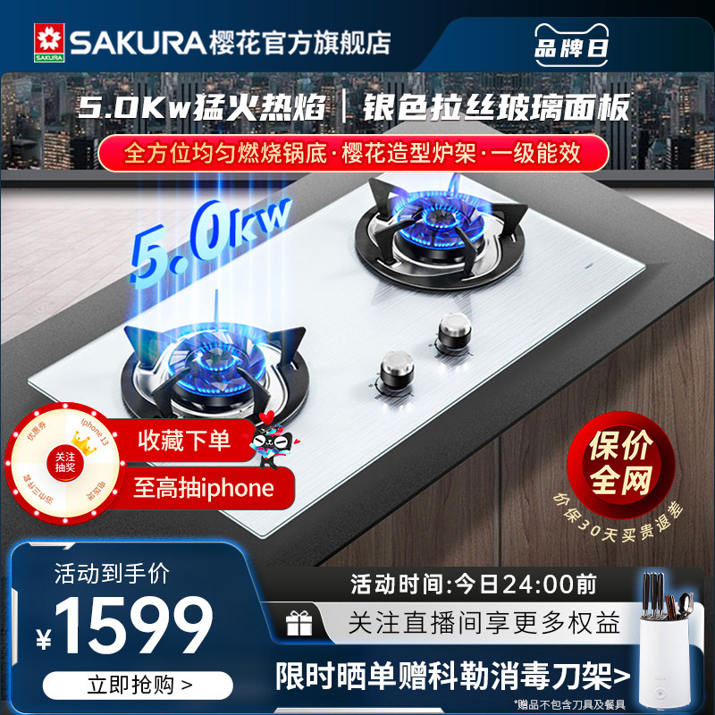 Sakura Cherry Blossom YBG01 Gas Furnace Table Double Mouth Gas Furnace Gas Liquefied Gas Domestic Embedded Cooker