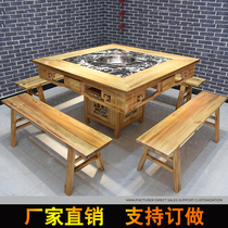 Solid wood carved antique hot pot table and chair Hotel hot pot restaurant Marble hot pot table Hot pot table combination