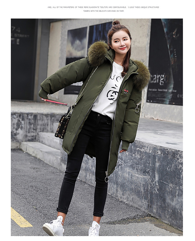 Áo chống mưa cho nữ áo dài phần 2018 dày mùa đông mới cotton phù hợp với cổ áo lông thú lớn phiên bản Hàn Quốc của dịch vụ bánh mì áo phao dài nữ