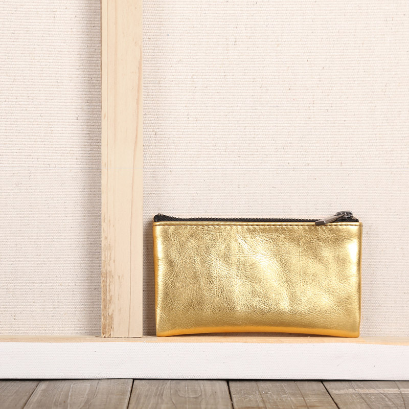 Original Gold Leather Horizontal Small Coin Purse, Unisex Genuine Leather Casual Leather Bag Wallet Card Holder Small Storage Bag