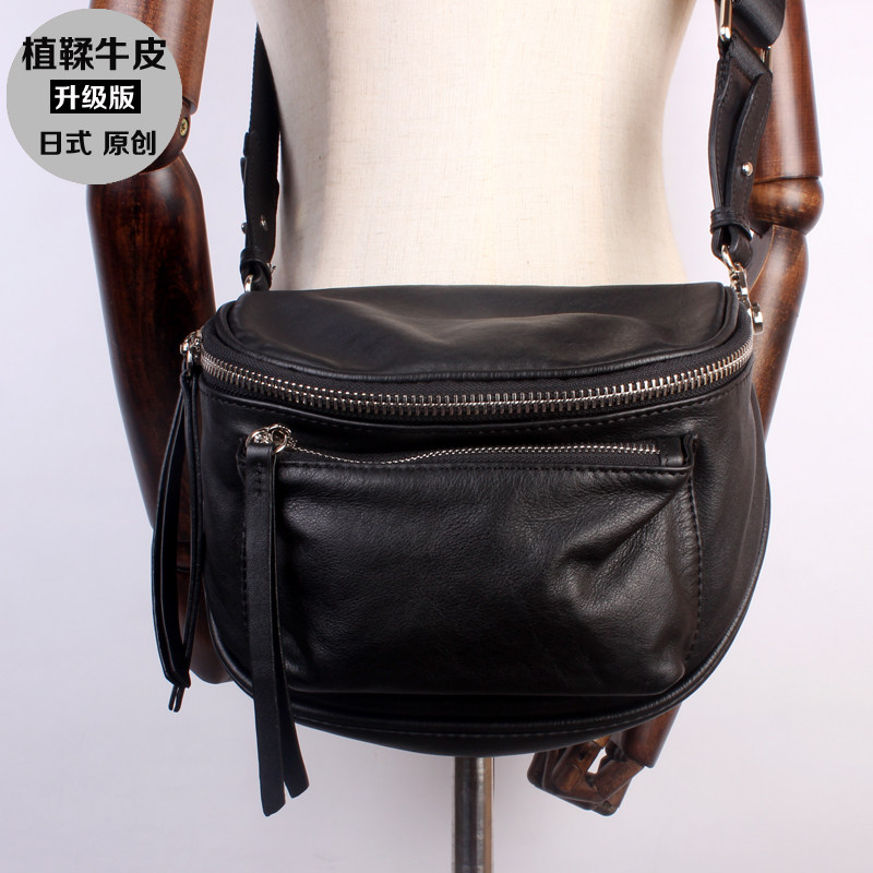 Spring new leather messenger bag women's soft cowhide saddle bag Japanese wide shoulder strap shoulder bag casual handmade chest bag