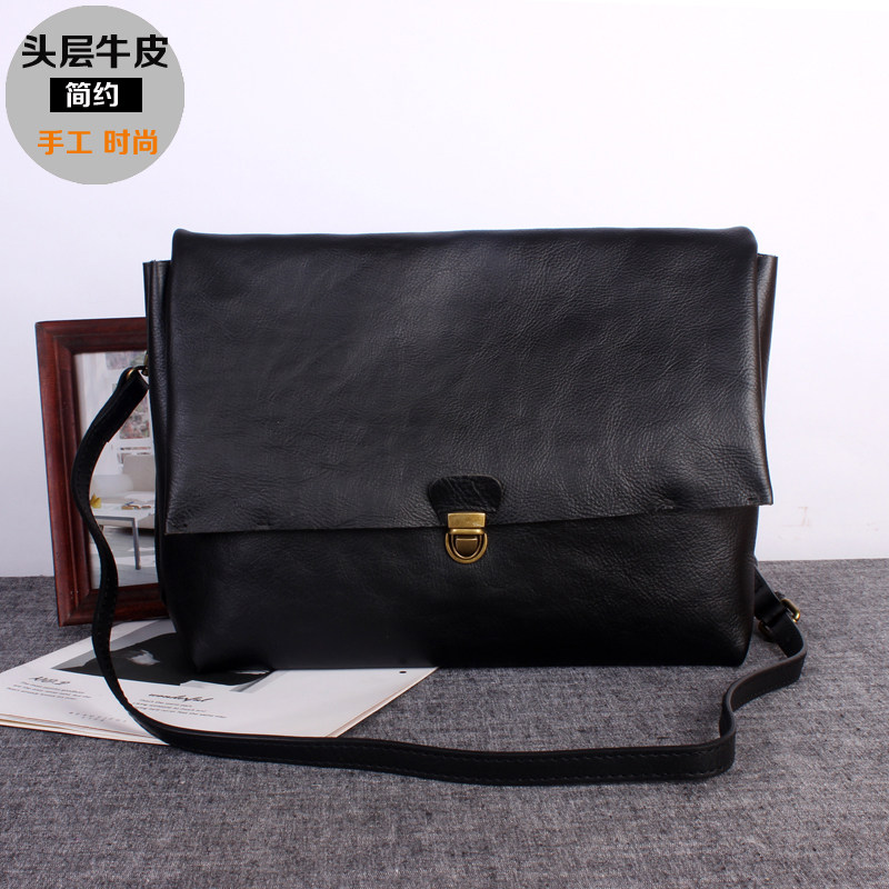 Leather simple briefcase female retro literary leather handmade messenger bag 2022 new first layer cowhide large capacity