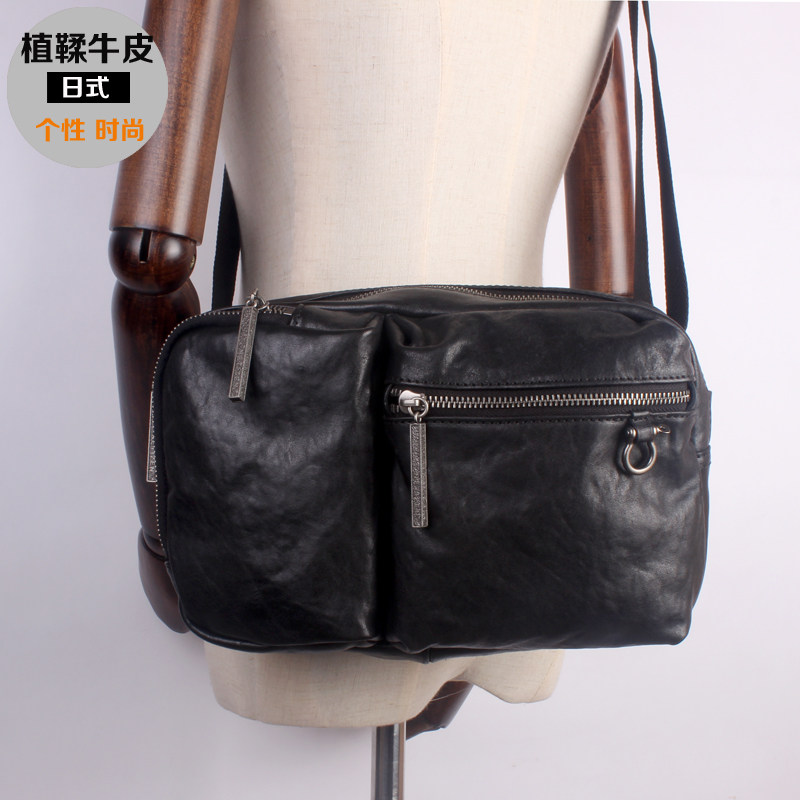 Leather messenger bag men's retro leather personality shoulder bag Japanese handmade small backpack fashion trend cowhide shoulder bag