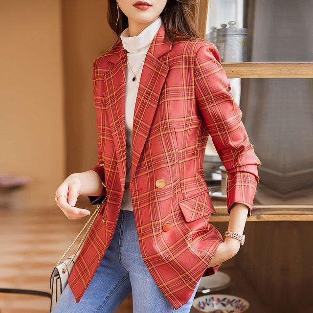 Plaid suit jacket women's spring and autumn 2022 new high-end design sense niche fashion retro long-sleeved suit top