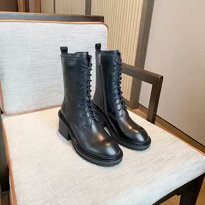 Net Red real cowhide Martin boots female English style 2020 new spring and autumn single boots thick heel high heel short boots tide ins
