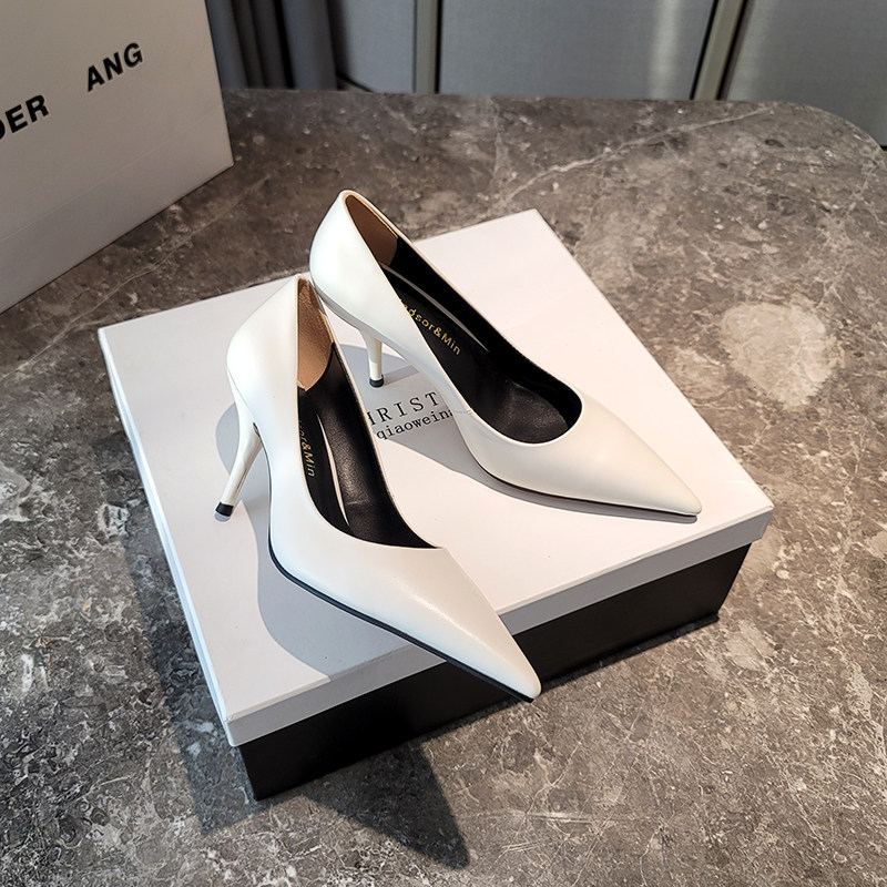 High heels women's stiletto heels 2022 new autumn and winter Hyuna style pointed toe temperament leather bag shoes formal dress white sexy