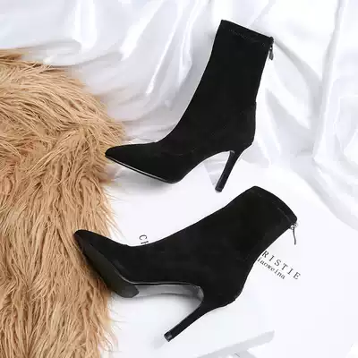 Pointed high heels Women's autumn and winter thin-heeled high-heeled boots small-heeled booties Skinny boots Stretch boots Socks boots high-heeled boots