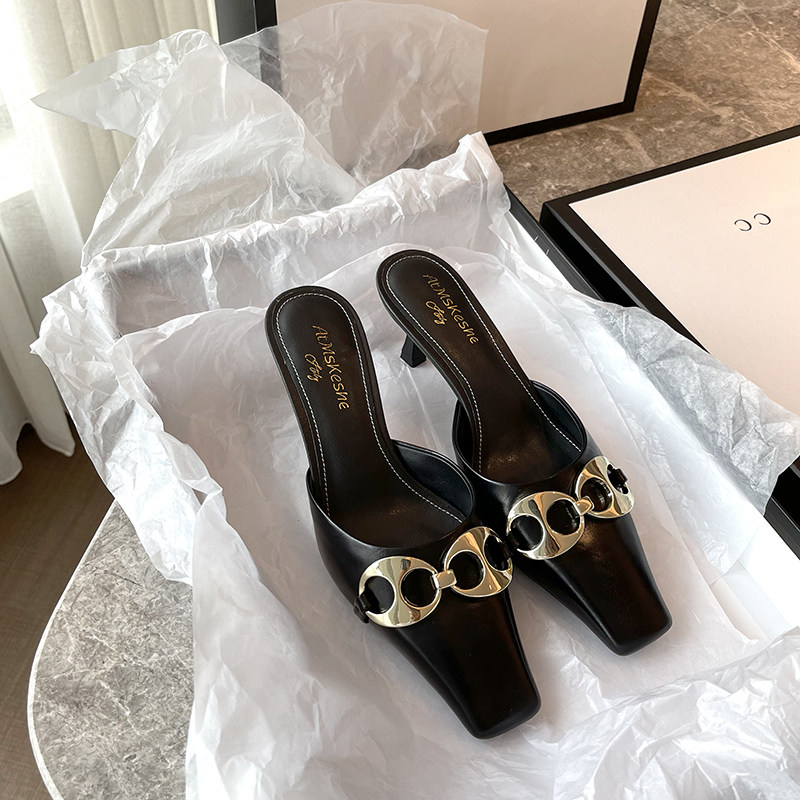 Tennis Red Wrap Head Fashion Sandals Women 2022 New Spring Summer Square Head High Heels Heels Half Slippers Fairy Wind