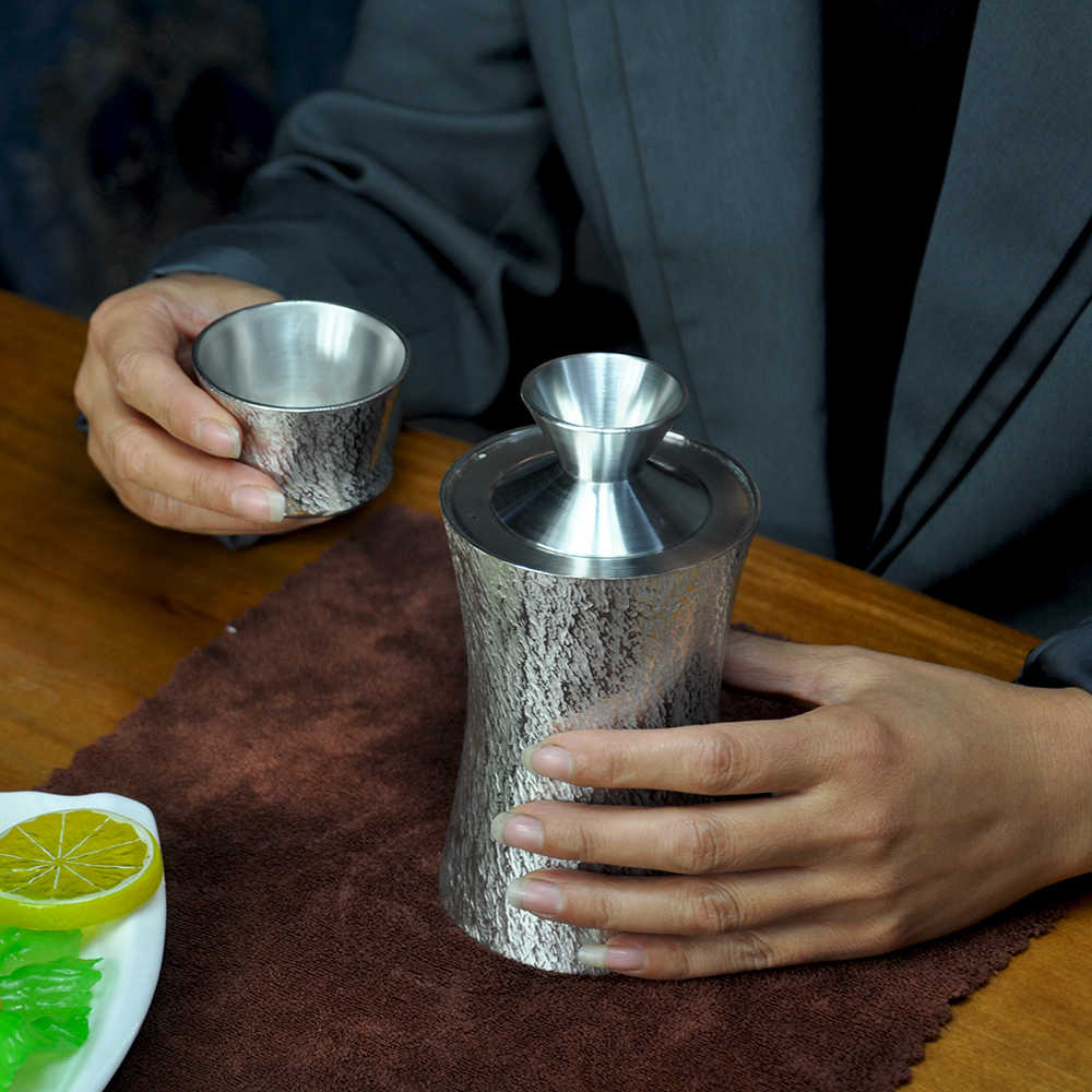 本錫製 猪口2客（本錫 錫製 酒器 徳利 御猪口 三客 共箱