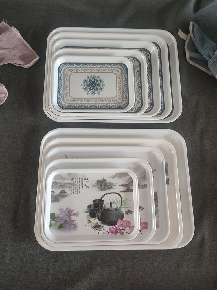 Hình chữ nhật melamine giả sứ khay dày Bộ ấm trà cốc nước khay trà đĩa ăn tối khay đựng trái cây nhựa chống rơi khay bảo quản khay gỗ pallet 	khay gỗ nhiều ngăn	 Khay gỗ