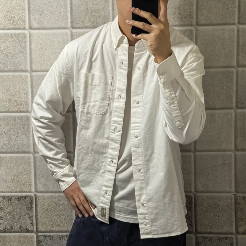 Abercrombie&Fitch Men's Af American Retro Old Money Style White Oxford Cloth Casual Shirt