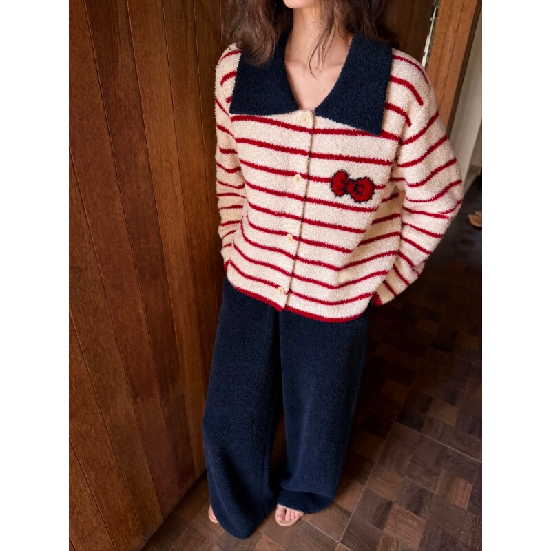 ins Korean Style Striped Color-Blocking Half-Velvet Pajamas for Women 2026 Winter New Thickened Knitted Loungewear Two-Piece Set ins Korean Style Striped Color-Blocking Half-Velvet Pajamas for Women 2026 Winter New Thickened Knitted Loungewear Two-Piece Set