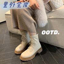 White thick - soled Martin boots female England wind increased thin boots large boots 41 spring - fall single boots 43 elastic