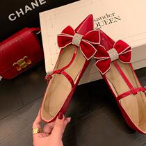 Bow knot flat shoes hollow T-strap Mary Jane shoes fairy style retro leather rhinestone pointed toe night