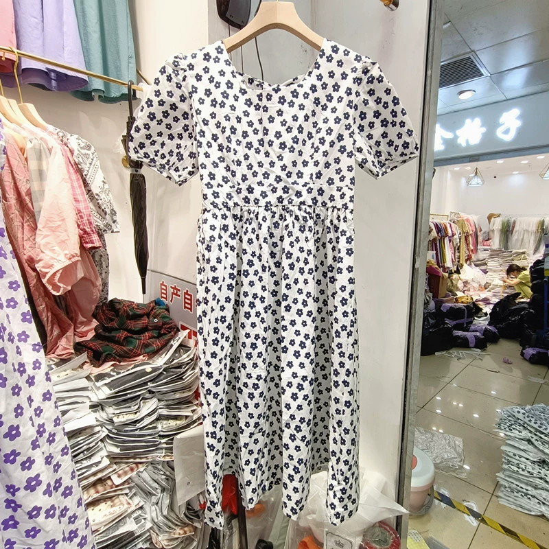 Đầm mùa hè 2020 phiên bản mới của Hàn Quốc Một từ cỡ lớn retro in hoa polka dot váy dài giữa hoa - A-Line Váy